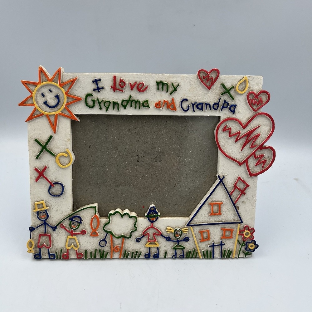 Vintage I Love My Grandma And Grandpa 3D Picture Frame 4-1/2" x 3" Family